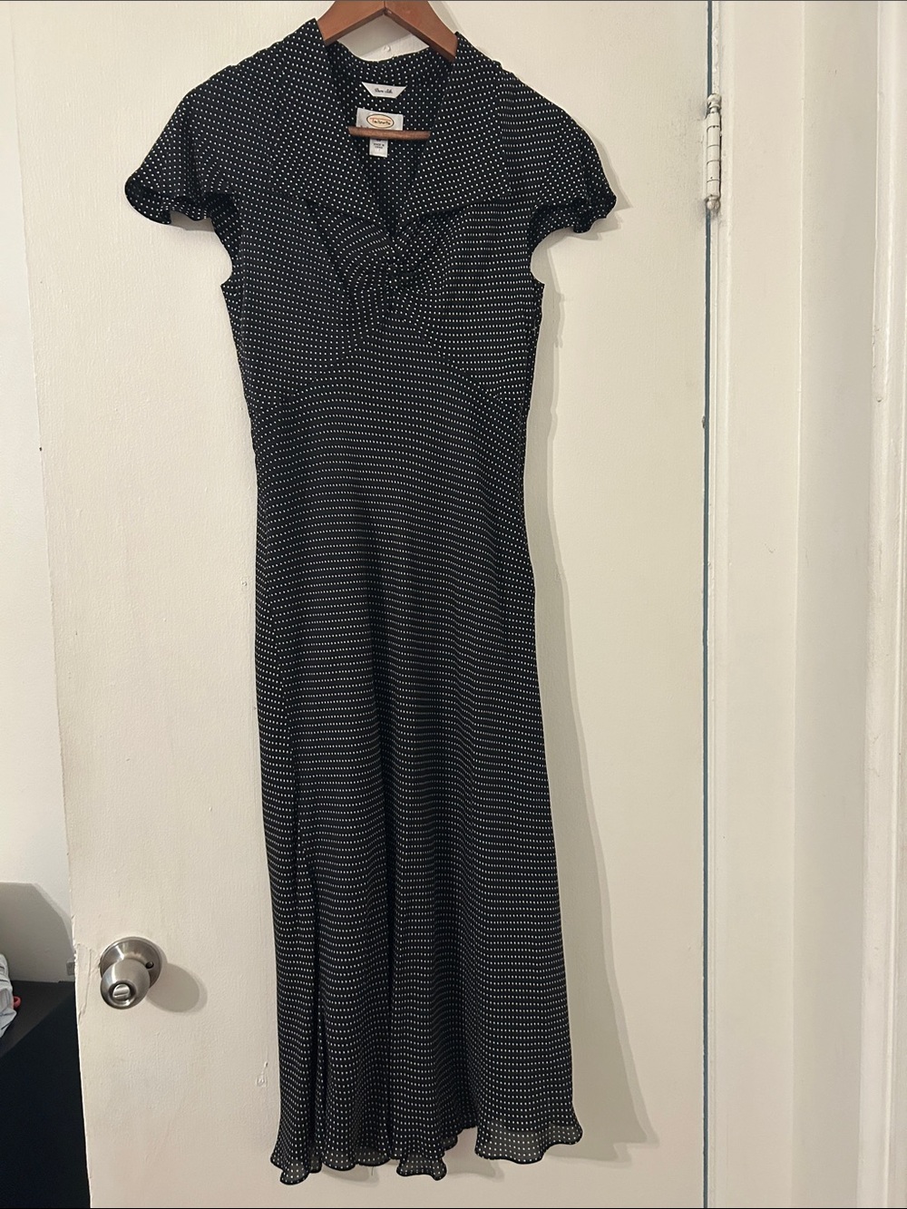 Talbots Black Silk Dress with White Dot Print